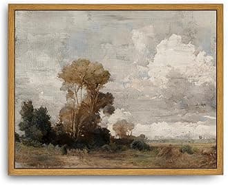 Roslynity Framed Canvas Wall Art Vintage Print Oil Paintings Rustic Country Landscape Nature Neutral Warm Retro Aesthetic Artwork for Home Living Room Bathroom Farmhouse Wall Decor (8"x10")