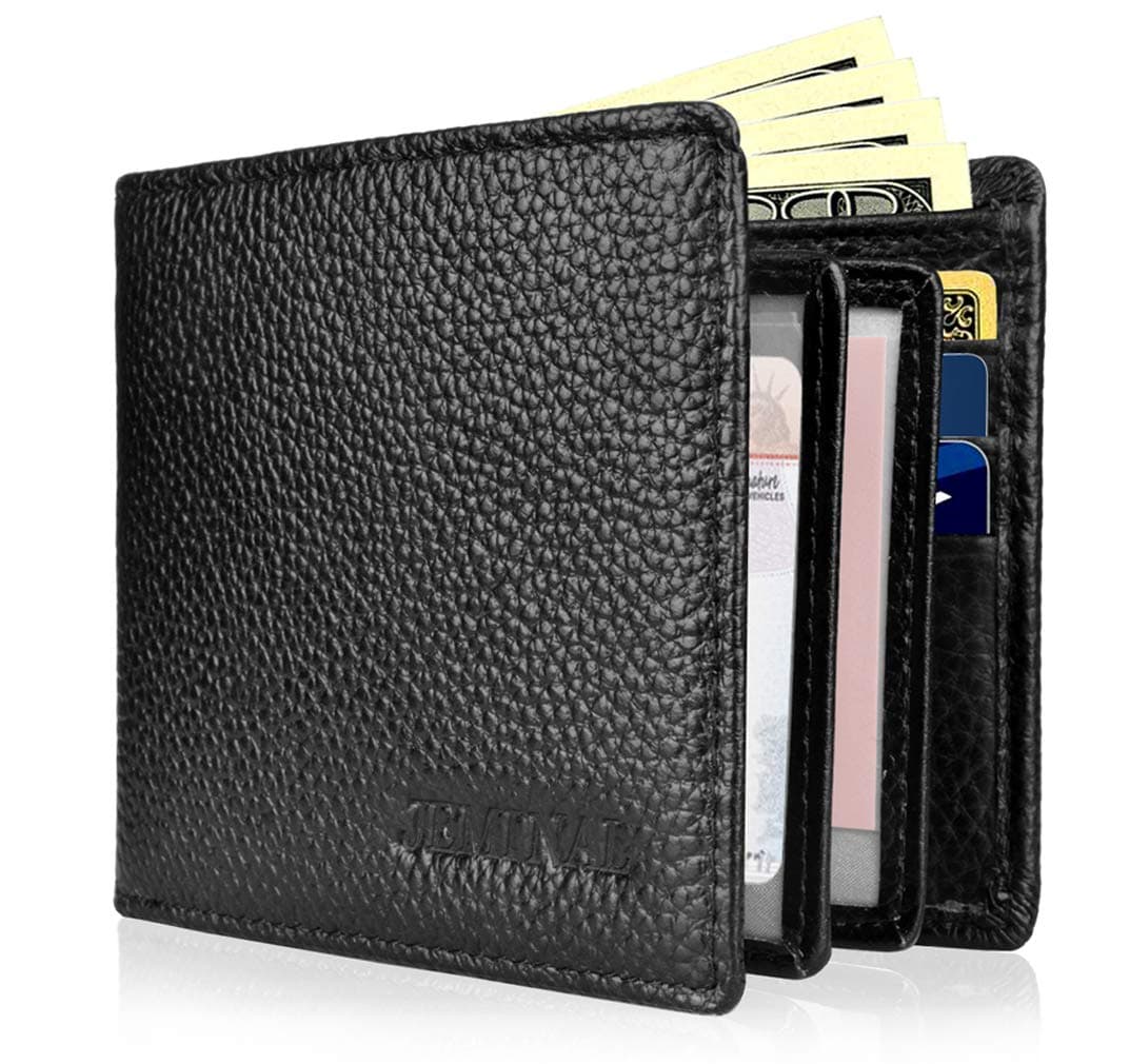 JEMINAL Slim Leather Wallet for Men RFID Blocking Bifold Stylish Wallet With 5 ID Window