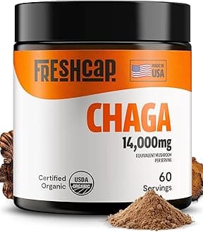 FreshCap Mushrooms Chaga Mushrooms Powder 14,000mg - Chaga Mushroom Extract for Immune and Antioxidants Support, Ayurveda Nootropic Supplement (60 Servings)