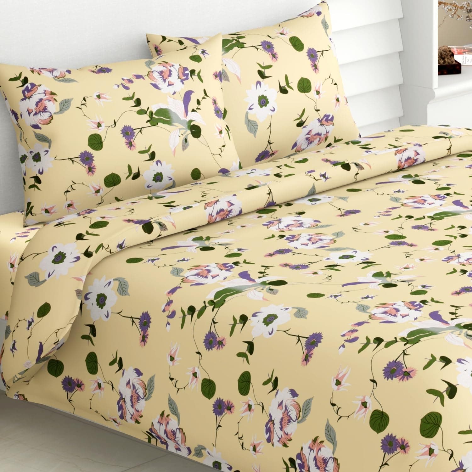 haus & kinder 144 TC Pure Cotton Bedsheets King Size Bed Sheet for Double Bed with 2 Pillow Covers-Bold Floral Bedsheet, Multicolor