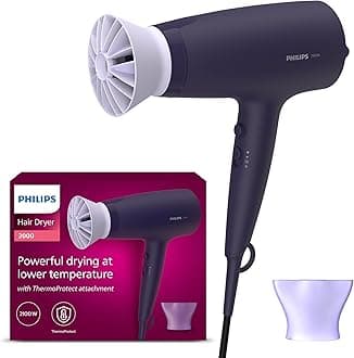 Philips Hair Dryer 3000 Series, ThermoProtect Attachment, with Nozzle, 2100W, Model BHD340/13