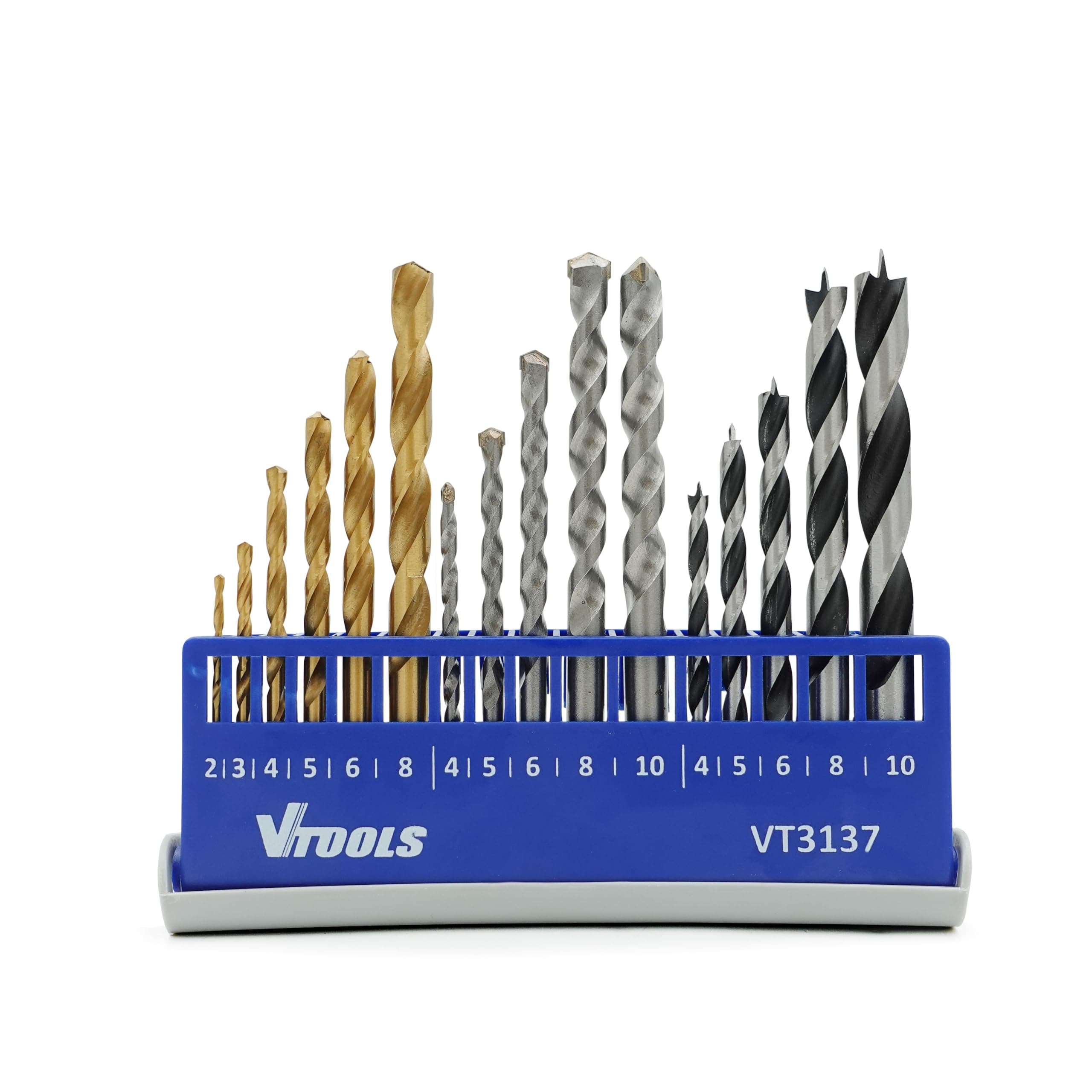 16Pcs Drill Bits Set, With HSS and HCS Bits, Heat Resistance, 135 Degree Spilt Point, For Hardened Metal, Concrete, Stone and Wood, Blue, VT3137