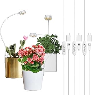 SANSI Grow Lights for Indoor Plants, Pot Clip LED Plant Light for Growing Full Spectrum, Plant Growing Lamp 4-Level Dimmable Auto On Off 3 6 12 Hrs Timer for Small Plants, White 5V 3-Pack ETL Listed
