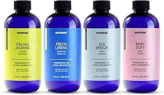 Premium Fragrance Oil, Long-Lasting, Reinvigorating Uplifting Aroma for Aromatherapy, & Household Uses. Assorted 8oz scents 4pk (Baby Soft, Fresh Linens, Italian Jasmine, Sea Breeze)