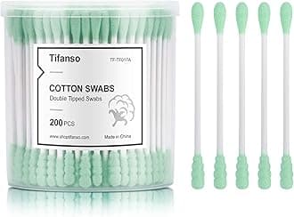 tifanso 200 Count Cotton Swabs, Natural Double Tipped Cotton Buds, Cruelty-Free Ear Swabs, Chlorine-Free Hypoallergenic(Green)