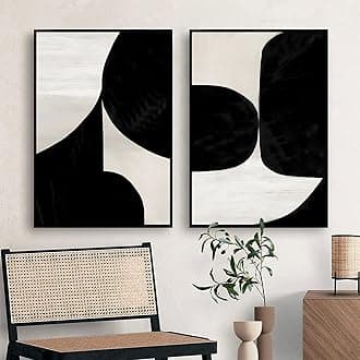 Black And Beige Abstract Canvas Wall Art Geometric Minimalist Abstract Beige Painting Mid Century Modern Prints Abstract Geometric Artwork Wall Poster Black And Beige Pictures 16x24inchx2 No Frame