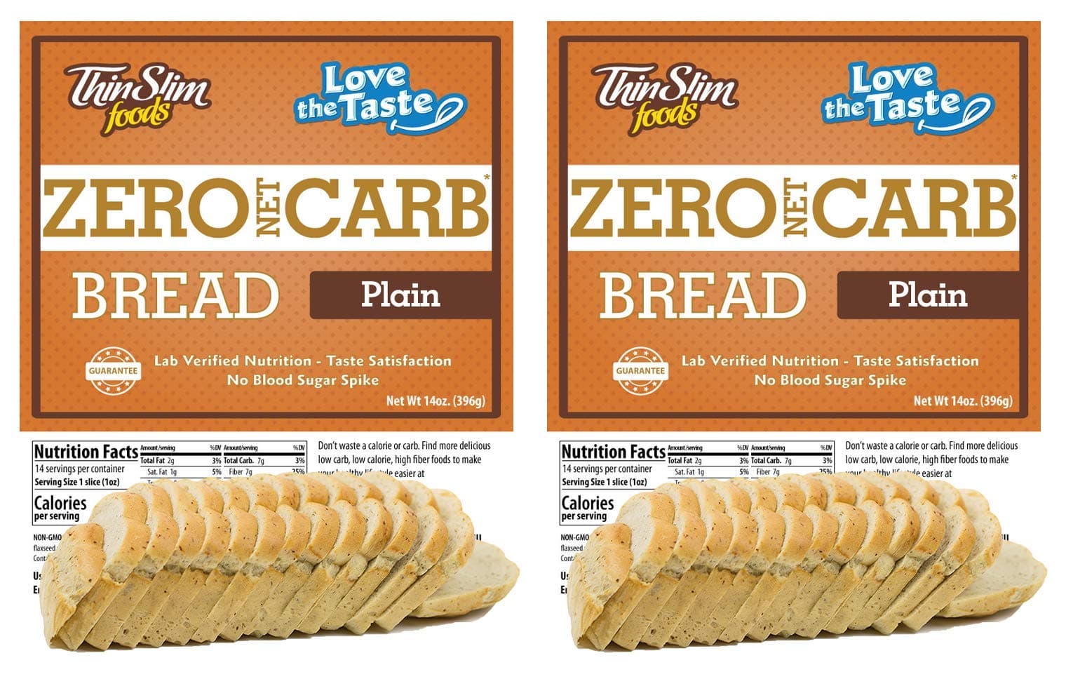 ThinSlim Foods Zero Net Carb Keto Bread | Low Carb Bread | Plain Thin Sliced (Pack of 2)