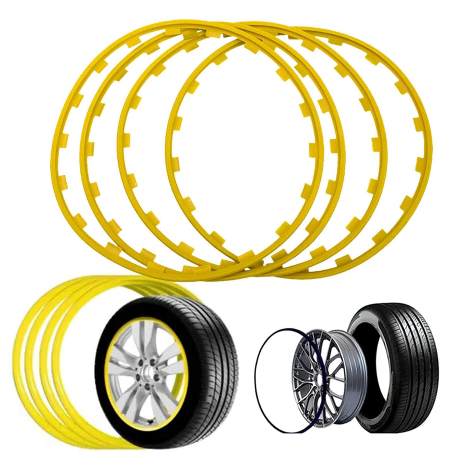LenTLy 16-20" Car Rims Edge Trim Protector Wheel Protection Ring, Alloy Wheel Edge Ring Rim Protectors Tyres Tire Guard Set of 4, Anti-Scratch Car Refit Trims Kit(Size:17 inch,Color:Yellow)