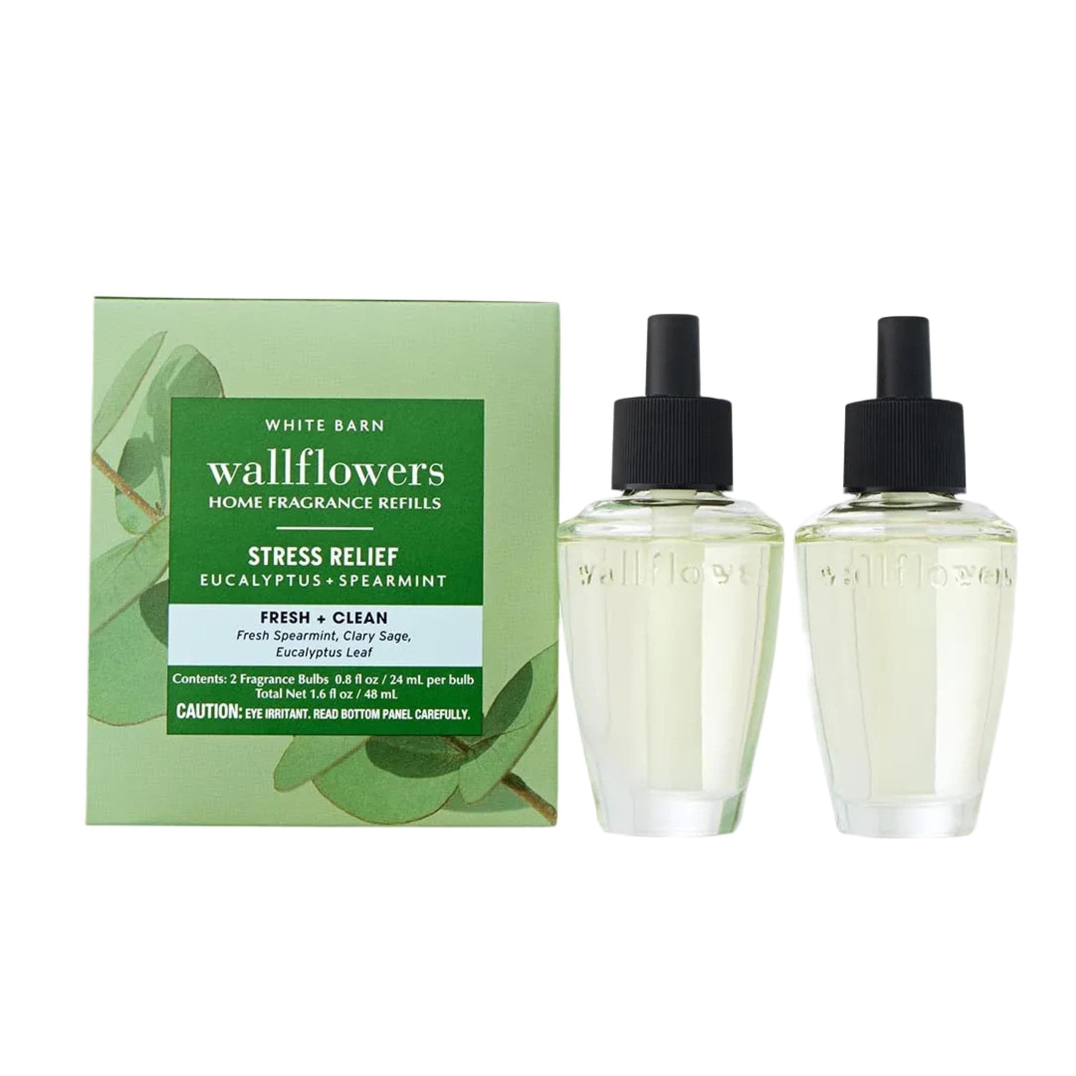 Bath & Body Works New Look. Aromatherapy Stress Relief - Eucalyptus & Mint Wallflowers Pack of 2 Refills