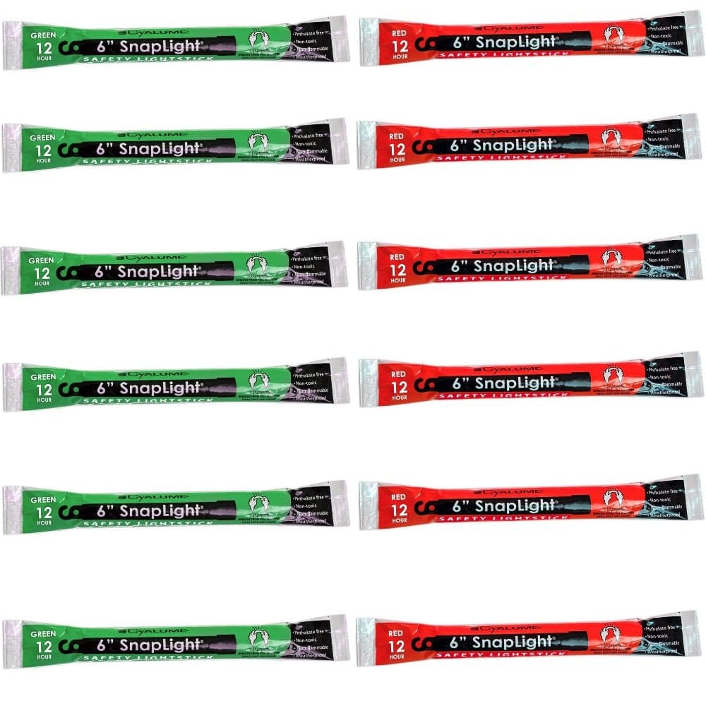 SnapLight 6 Industrial Grade Light Sticks, Glow Sticks, Multi-Color 12 Pack (6 Green, 6 Red) by Cyalume