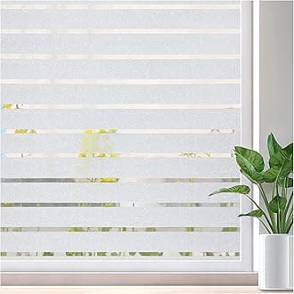 Window Film Privacy for Glass Windows 44.5 x 300cm, Frosted Stripe Patterns Static Cling No Glue UV Protection Window Sticker Cover for Home Office