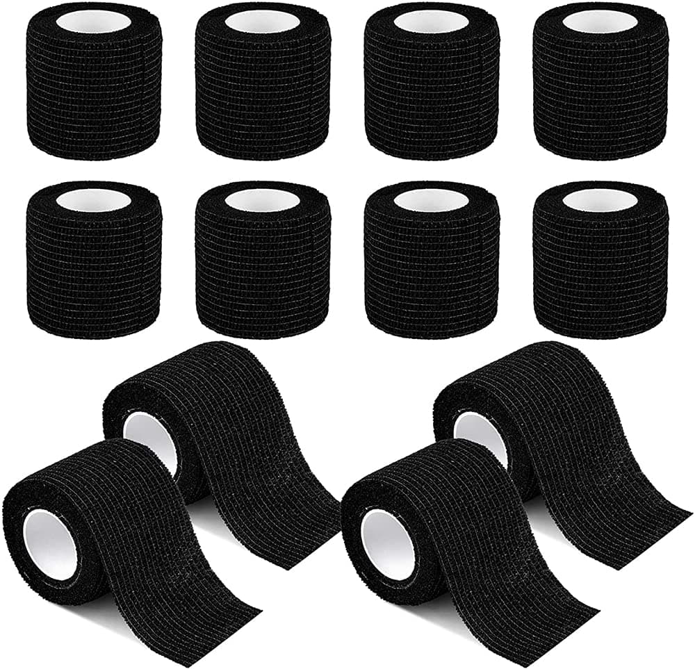 Elastic Self Adhesive Tape, 12 Pack Self Adherent Cohesive Wrap Bandages 2 Inches X 5 Yards, Athletic, All Sports wrap Tape, Breathable Wound Tape, Bandage Wrap for Wrist, Ankle, Black