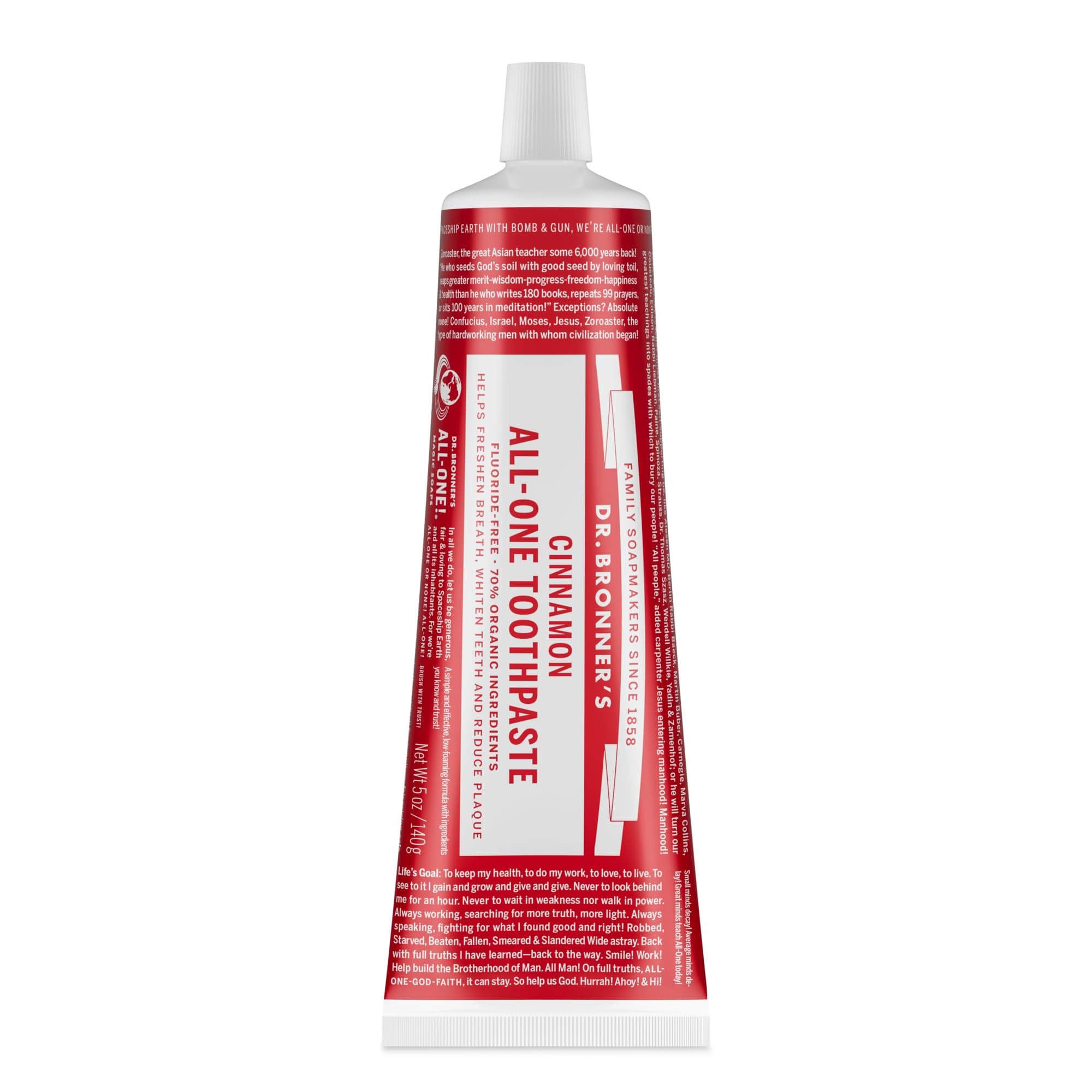 (150ml) - Dr. Bronner's - All-One Toothpaste (Cinnamon, 150ml) - 70% Organic Ingredients, Natural and Effective, Fluoride-Free, SLS-Free, Helps Freshen Breath, Reduce Plaque, Whiten Teeth, Vegan
