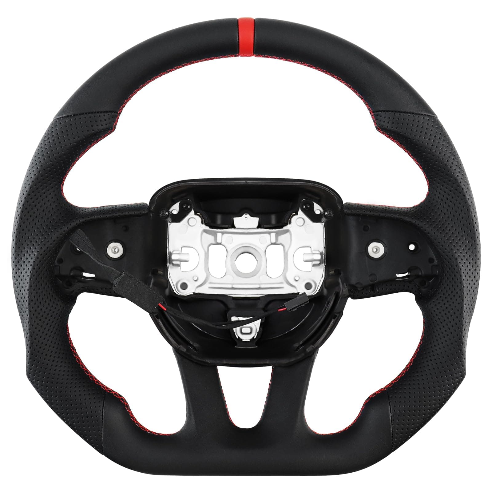 LOSCHEN Full Leather Steering Wheel for Dodge Upgrade D-shaped Flat-bottom Perforated Leather Steering Wheel with Heating for Dodge/Jeep Grand Cherokee/SXT/GT/RT/SRT/HELLCAT