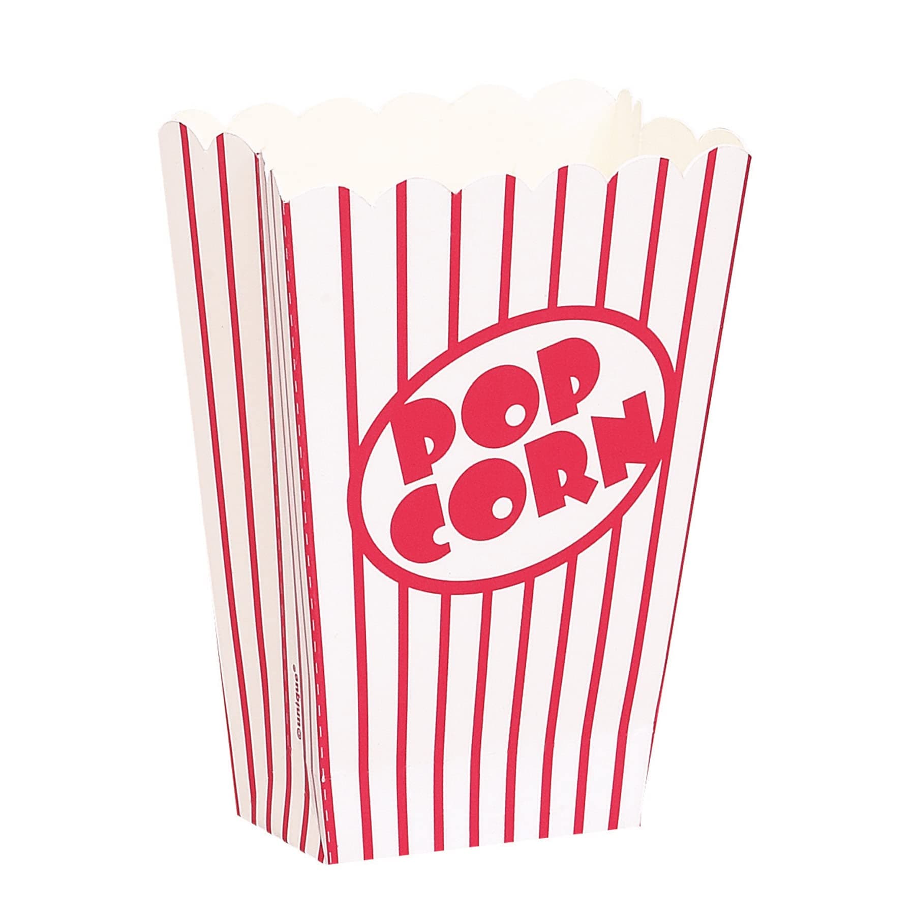 Unique Small Popcorn Boxes, Pack of 8, White & Red Striped Disposable Snack Boxes, Retro Party Treat Boxes for Movie Nights, Birthdays, Festivals, Carnivals & Events