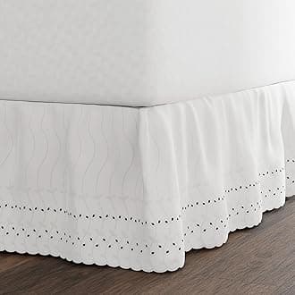 Eyelet Ruffled Bedskirt - Ruffled Bedding with Gathered Styling -14" Drop, California King, White