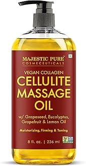 Majestic Pure Cellulite Massage Oil for Massage Therapy- Refreshing and Relaxing- Natural Oils with Grapeseed, Eucalyptus, Grapefruit & Lemon Oil- All Skin Types- Men and Women Massage Lotion- 8 fl oz