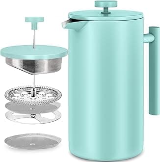 KICHLY 1000ml Stainless Steel French Press - Double Wall Coffee Press - Stainless Steel Plunger Coffee & Tea Maker (Sky Blue, 1.0 Ltr, Pack of 1)