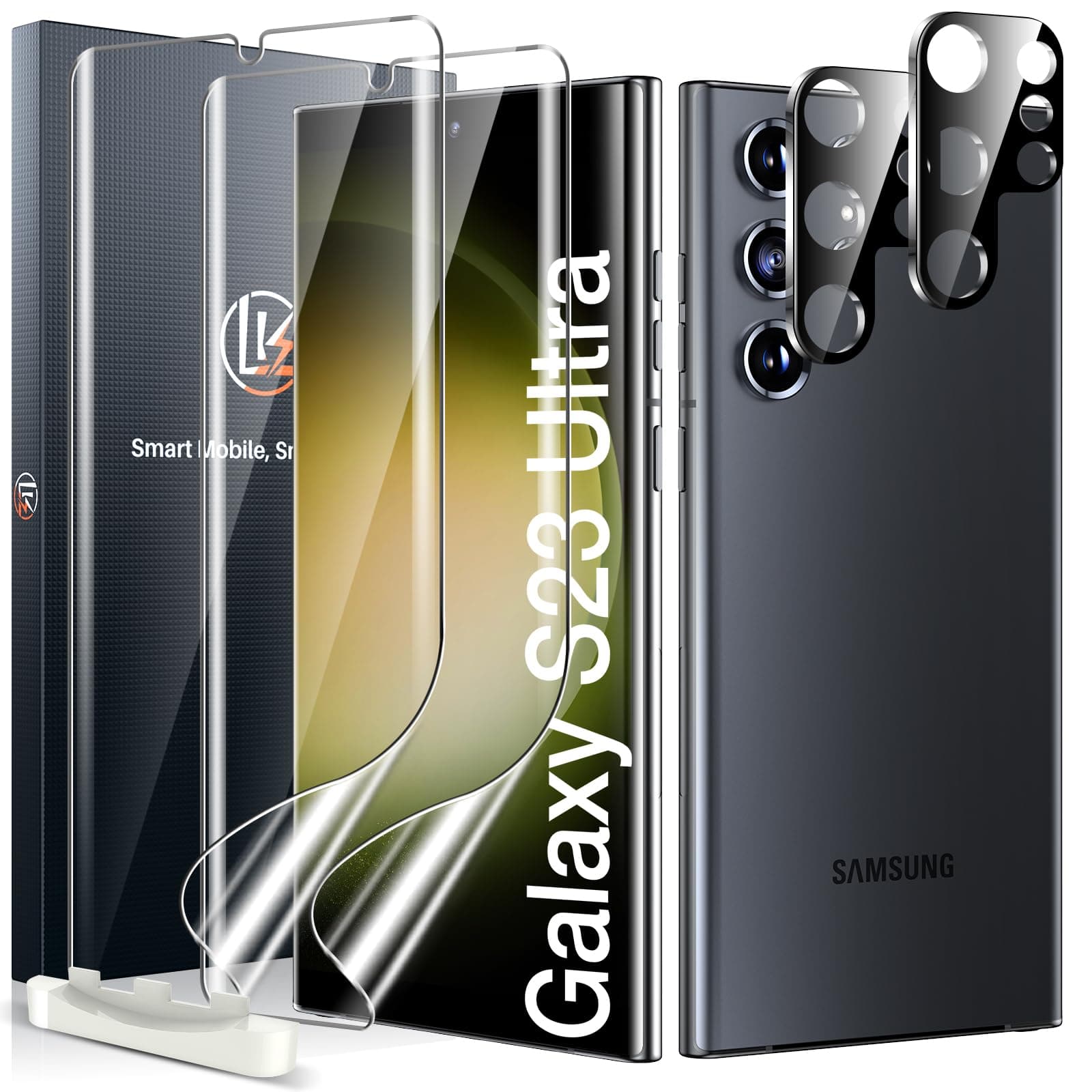 LK 2pcs Screen Protector & 2pcs Camera Lens Protector, Compatible for Samsung Galaxy S23 Ultra 5G, HD Clear TPU Film, Case Friendly, Support Fingerprint Unlock, Bubble Free