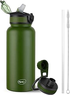 Pigeon by Stovekraft Rush Thermos Stainless Steel Sipper Flask 1000ml with Straw,Cleaner and Additional Screw Cap| 24 Hours Hot and Cold|Ideal Usage for Office Men/Women|School/College|Travel|Green