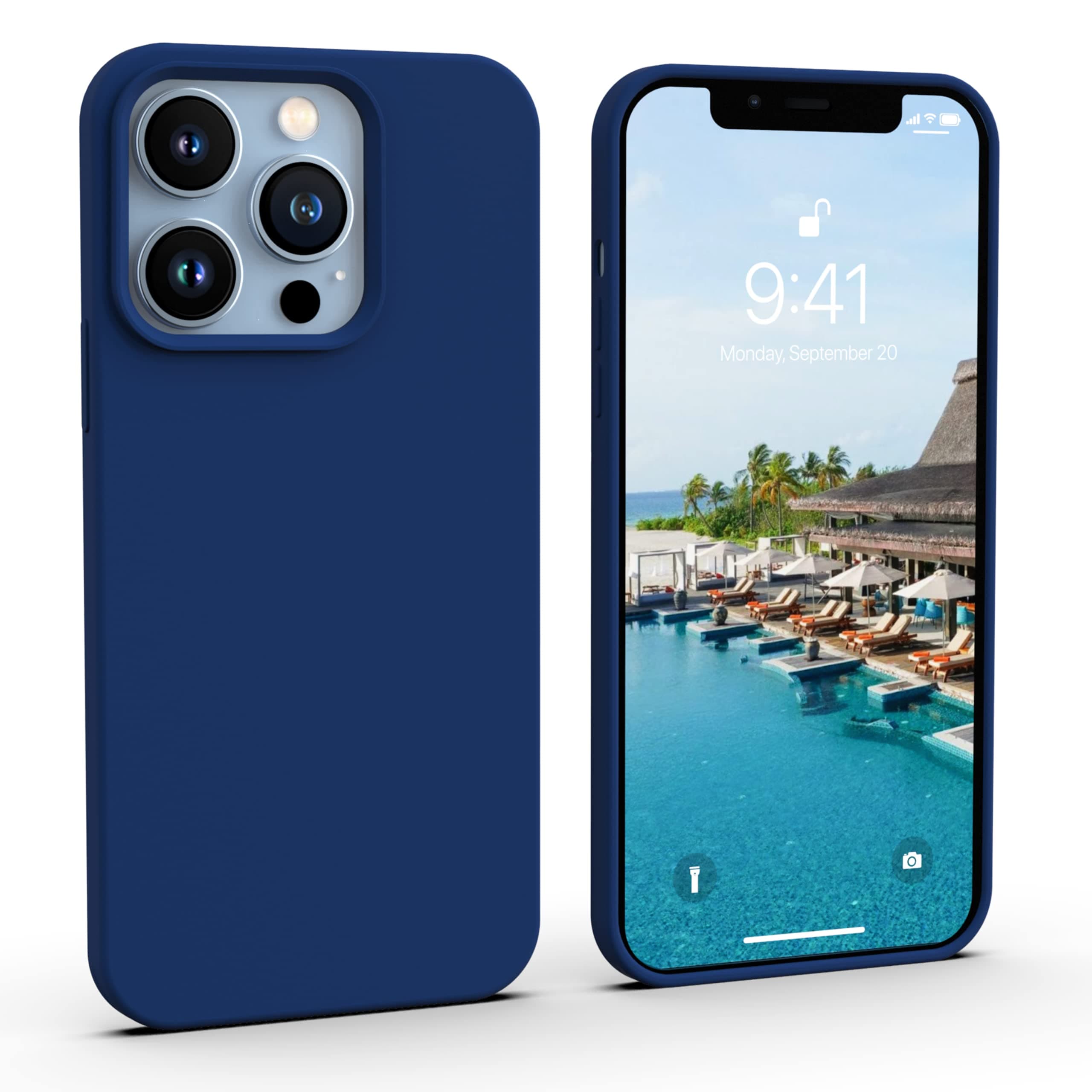 IceSword iPhone 13 Pro Blue Case 6.1” (2021), Liquid Silicone Slim Shockproof Phone Case Cover, Soft Anti-Scratch Microfiber Lining, Matte Deep Navy Blue, Protective Compatible iPhone 13 Pro - Blue