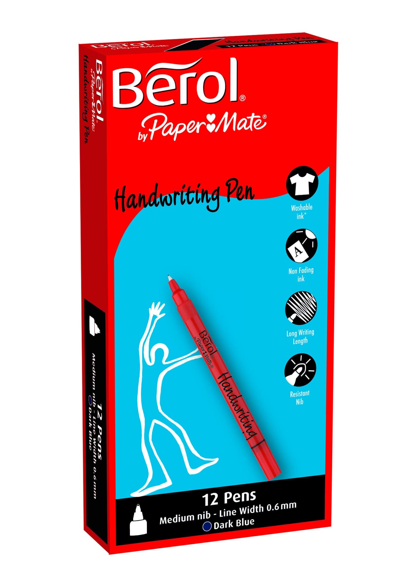 Berol Handwriting Pen with 0.6 mm Medium Nib - Dark Blue, Box of 12