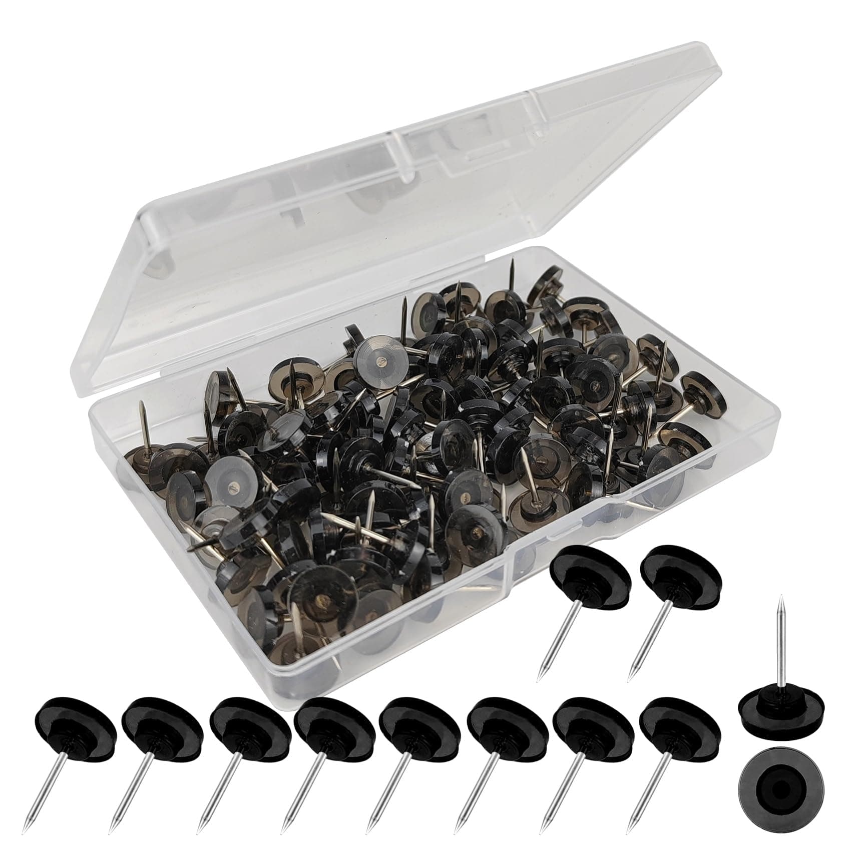 200 Pcs Black Push Pins, Flat Thumb Tacks, Pushpins for Cork Board, Bulletin Board, Wall Hanging (Black, 200)