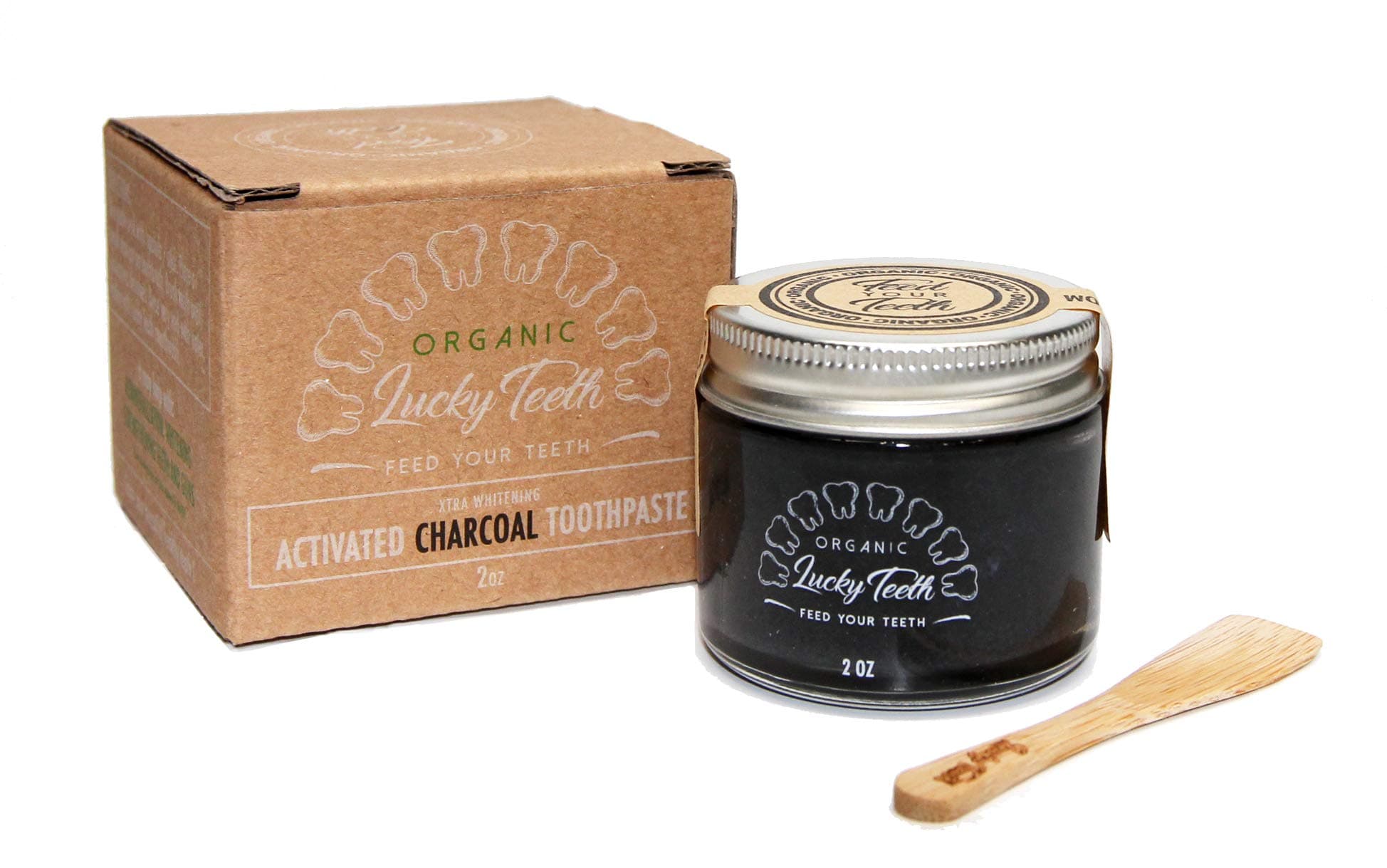Zero Waste Glass jar Charcoal Toothpaste Xtra Whitening Toothpaste - by Lucky Teeth - All Natural, Organic, Remineralizing and Fortifying (2 oz Glass)