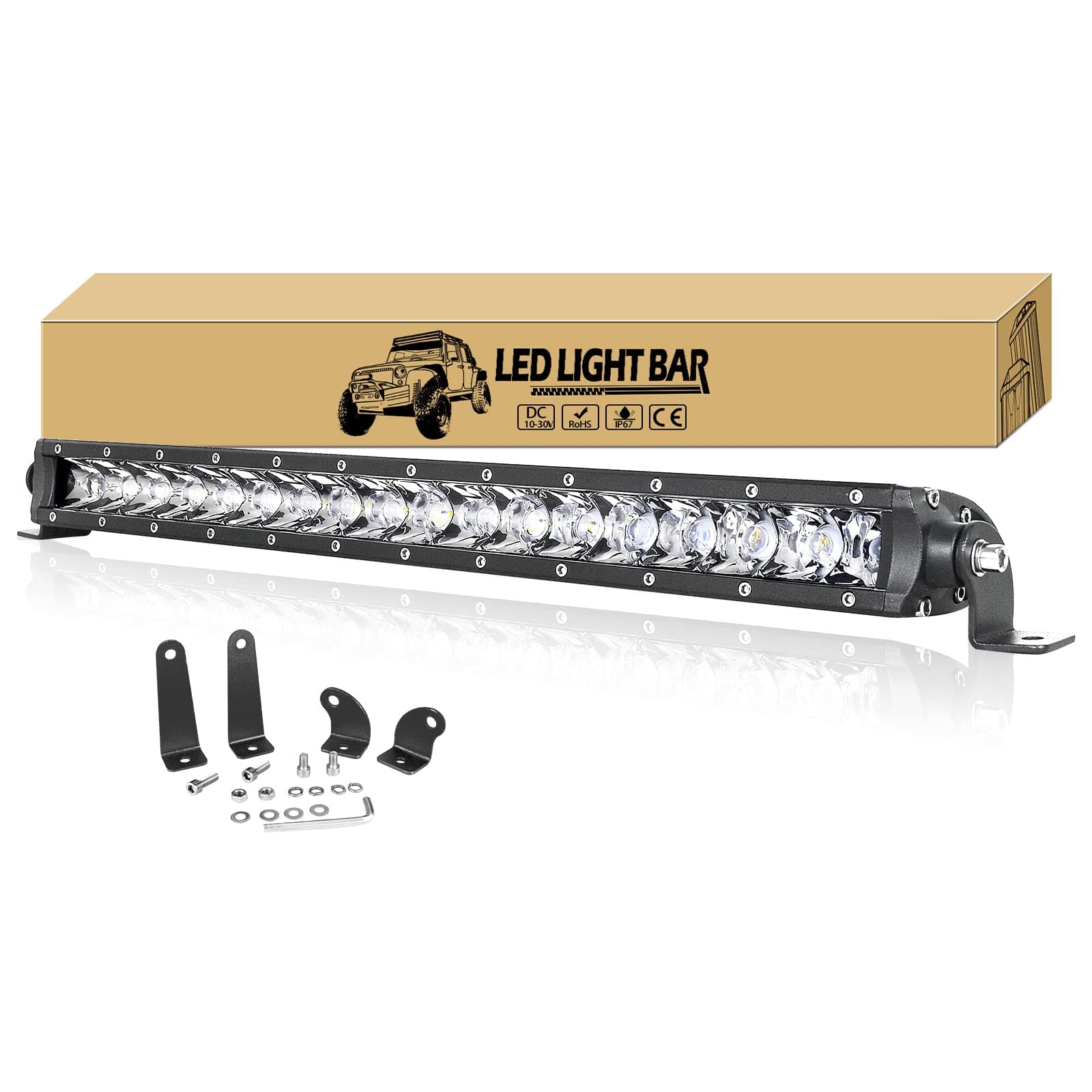 Willpower 90W 19 Inch Led Light Bar Single Row Spot Led Work Driving Lights Fog Lamps Super Slim Off Road Led Light for Truck Boat ATV SUV 4WD 4x4 Car Golf Cart