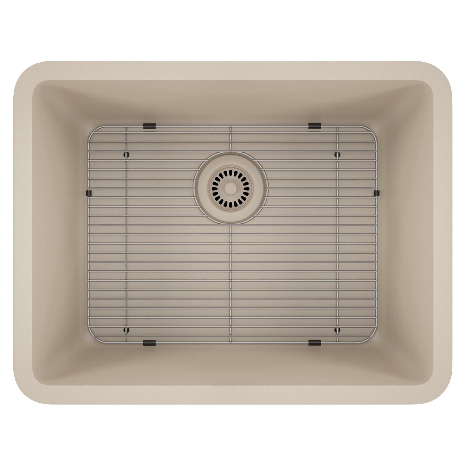 23" x 18" Quartz Kitchen Sink, Single Bowl Kitchen Sinks, Drop in Kitchen Sink, Granite Composite Kitchen Sink, Undermount Sink, Galaxy Beige Kitchen Sink, Includes Grid, Strainer, Flange, LP-2318-B