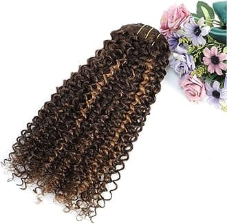 URbeauty 4/30 Brown Kinkys Curly Real Hair Extensions Clip in Human Hair for Black Women, 12 Inch Curly Clip In Hair Extensions 10Pcs/Set For a Full Head Ombre Curly Hair Extensions 10a Hair