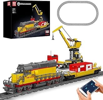 - 12027 Diesel Locomotive Train Building Sets with a Semi-Trailers, Cranes, Remote/App Control Engineering Toy Kit, Scale Model with Trains Tracks for Adults(1170 Pieces)