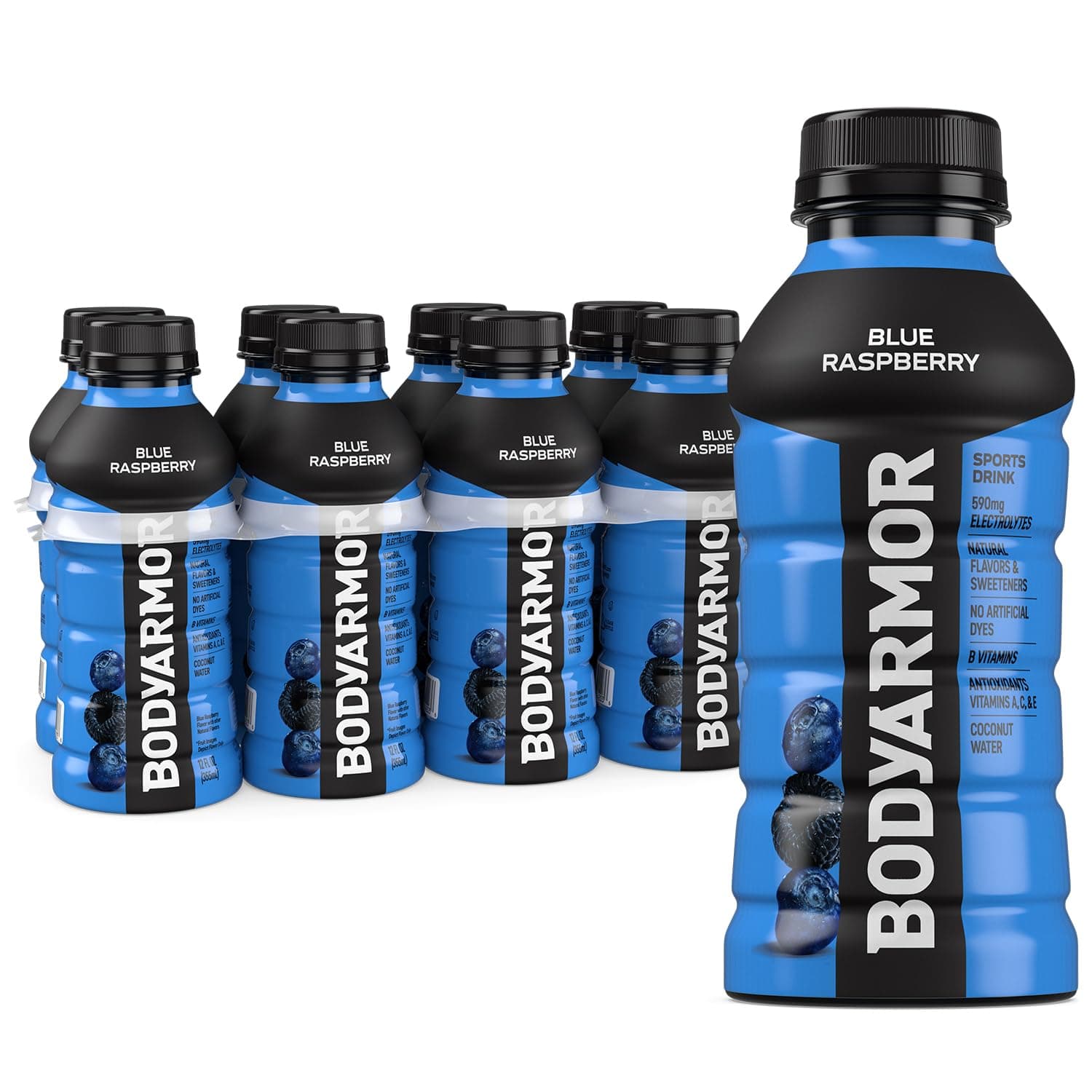 BODYARMOR Sports Drink, Blue Raspberry, Electrolyte Drink Hydration, 12 Fl Oz Bottles (8 Pack), Flavored Coconut Water with B Vitamins & Antioxidants