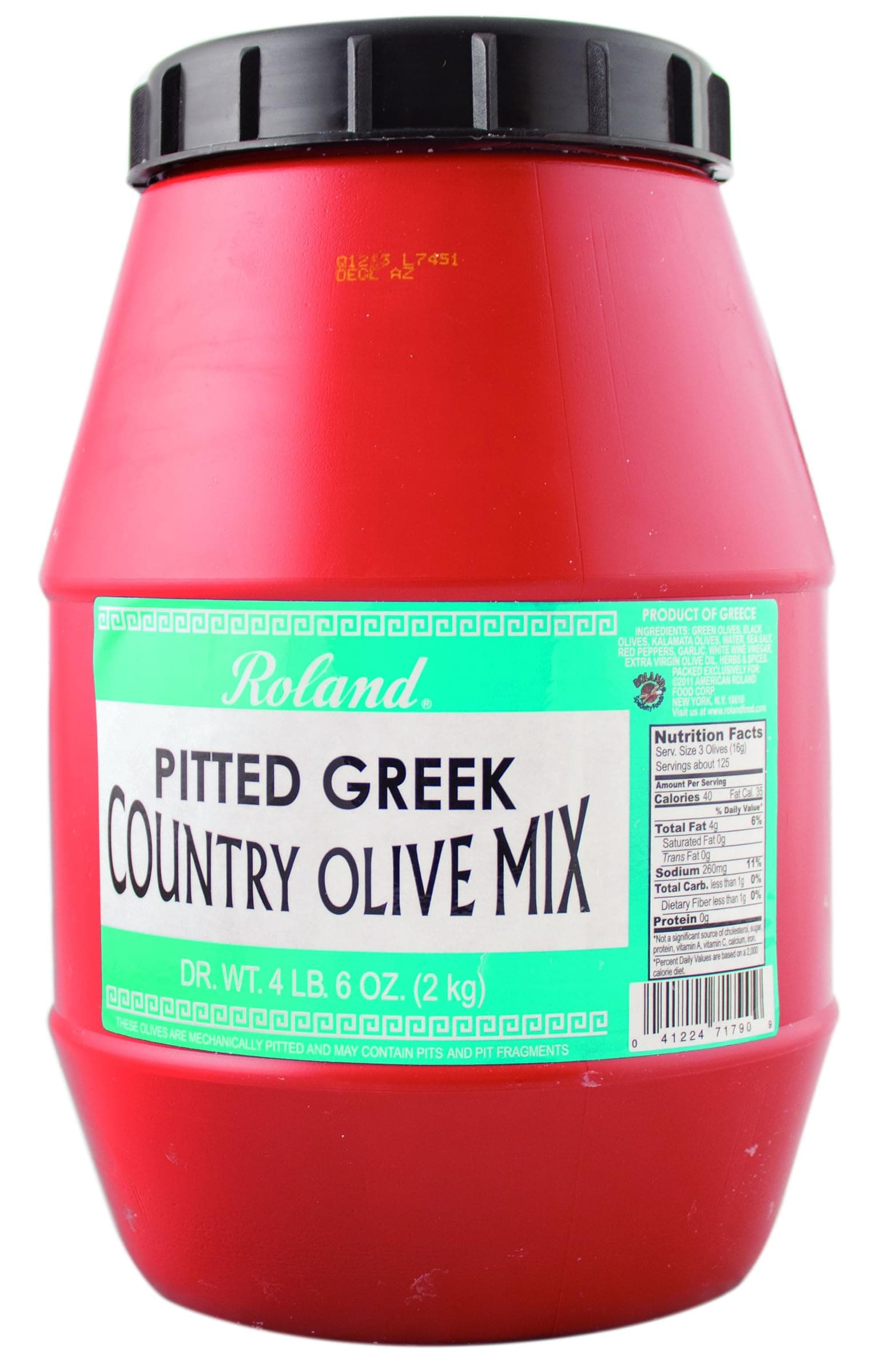 Roland Foods Pitted Greek Country Olive Mix, Specialty Imported Food, 4 Pound 6 Ounce, Pack of 1