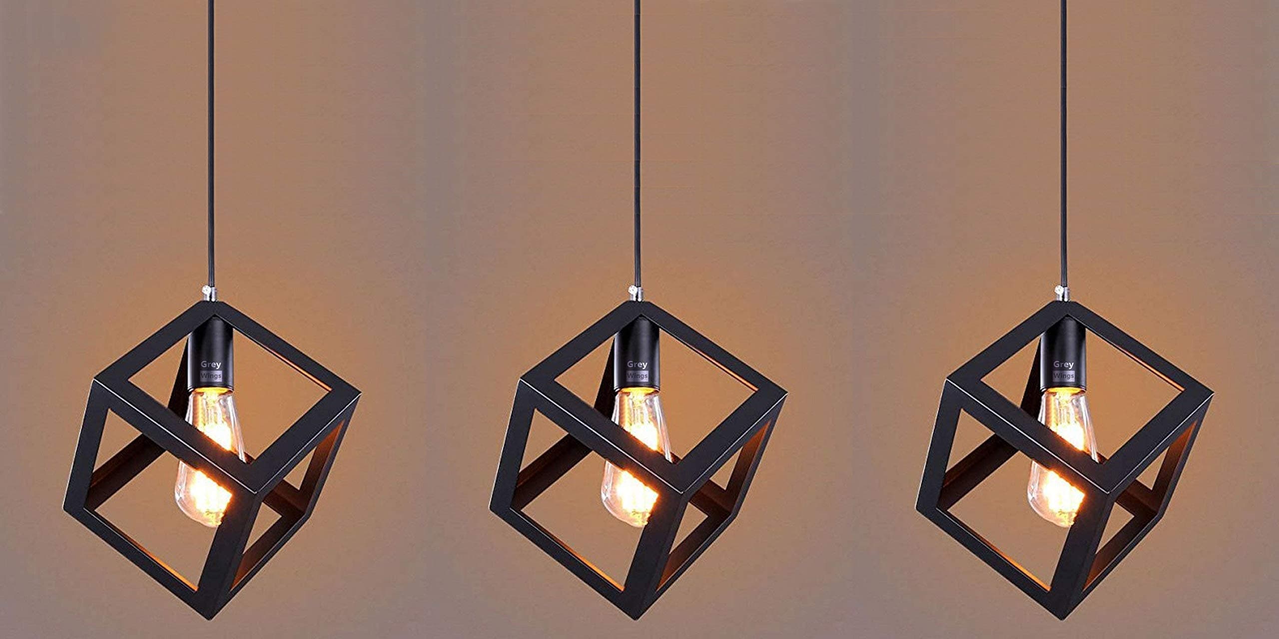 GreyWings Modern Cube Hanging Pendant Light for Ceiling – Black Metal, Antique Décor, Made in India, E-27 Holder (Bulb is not Included) Pack of 3