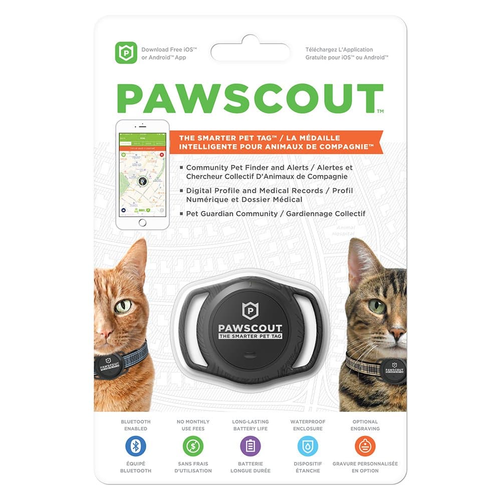 Pawscout Smarter Pet Tag™: Cat Version Community Pet Tracker (Bluetooth, not GPS), Medical Profiles, Virtual Pet Leash, Pet Points of Interest