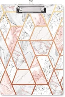 WAVEYU Marble Clipboard Decorative for Office, Cute Clipboard Hardboard with Low Profile Clip Designed for Girl Women Adult Teen Gift, Pink+Gold (12.5"x8.5")