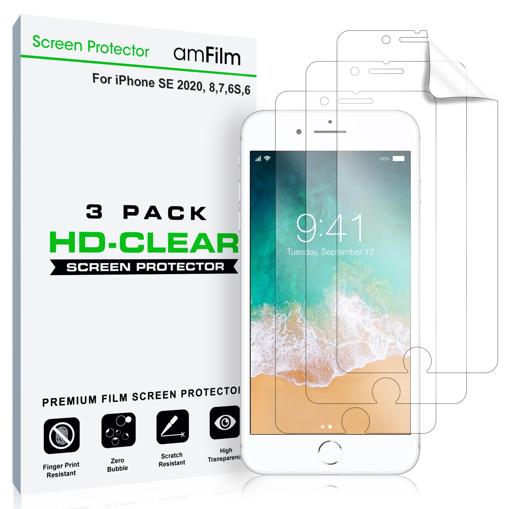 Screen Protector for iPhone 8, 7, 6S, 6 (2 Pack) HD Clear, Flex Film, Case Friendly