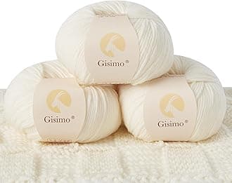 100% Merino Wool Yarn, 6-Ply Luxurious and Soft Yarn for Hand Knitting & Crocheting, 1.76 OZ/50g, 127 yds/116 Meters (White, 3 Balls)