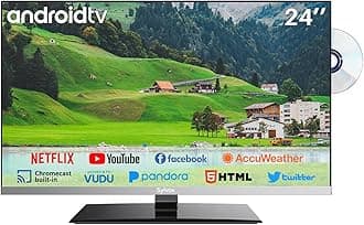 SYLVOX 24 inch Smart TV with DVD Player Built in and Satellite Decoder, Google Play, Frameless RV TV 1080P FHD, Support WiFi Bluetooth, HDMI USB, Android 12V TV for Campervans, Motorhomes, Caravans