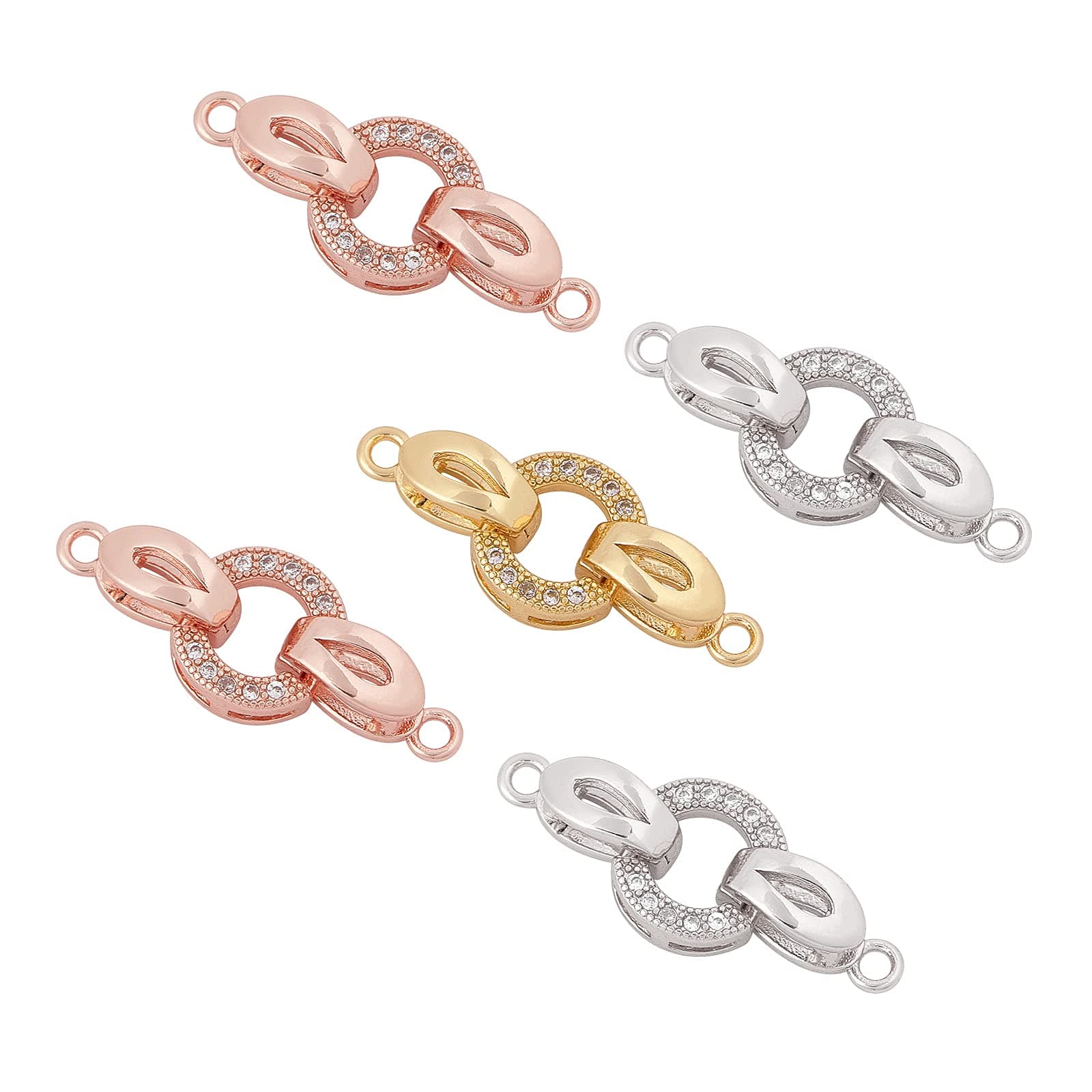 5 Set 25mm Brass Micro Pave Cubic Zirconia Fold Over Clasps Oval Shaped Long-Lasting Mixed Color Clasps for Bracelet Necklace Anklets Jewelry Making Pendant Connector