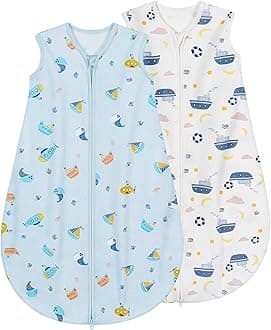 Yukkidds Baby Sleeping Bag 0.5 Tog 100% Cotton Lightweight and Breathable Summer Sleeping Bag for Baby Toddler 12-18 Months 2 Pack Blue Ship