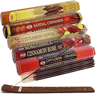 Hem Incense Sticks Variety Pack #8 and Incense Stick Holder Bundle with 5 Cinnamon Based Fragrances