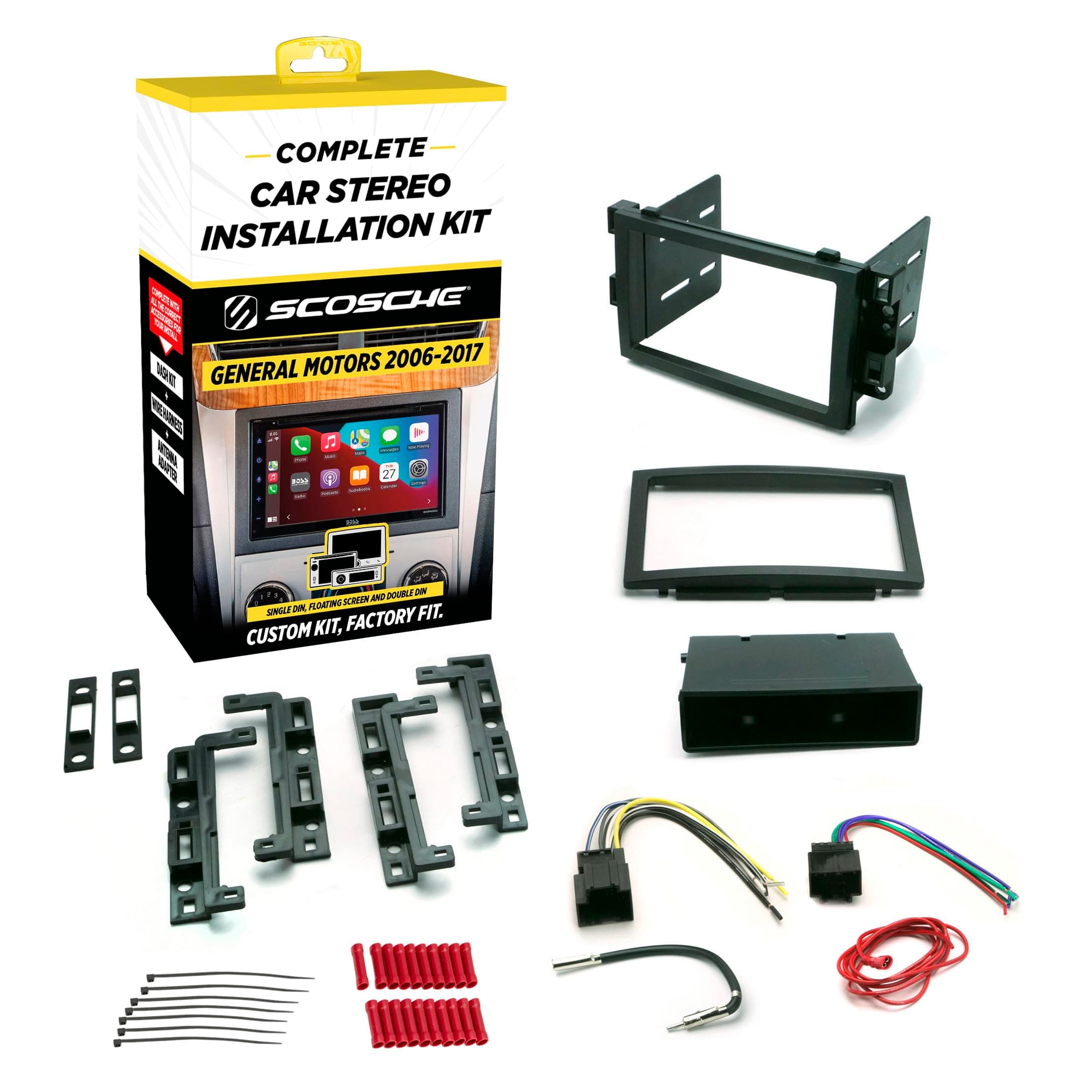 ICGM10BN Complete Double/Single DIN Stereo Installation Kit for Select Non-Amplified 2006-17 General Motors Vehicles - No Steering Wheel Remote - See Fit Guide in Images to Verify Your Vehicle