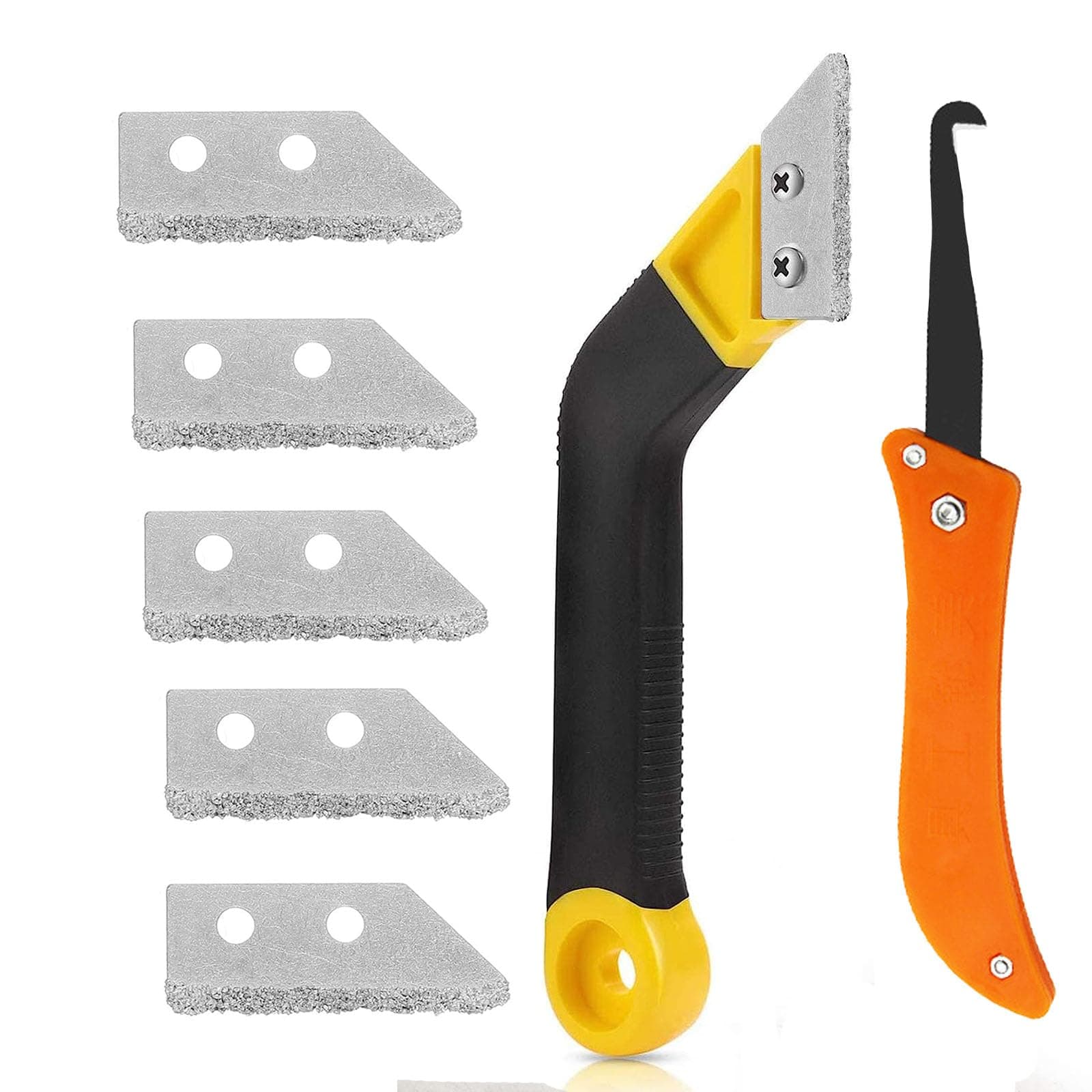 8 Pcs Pro Grout Removal Tool, Grouting Tool with 5 Pieces Extra Replacement Accessories, Grouting Rake Tile Grout Hand Saw Angled Grouting Clean Remover for Tile Cleaning