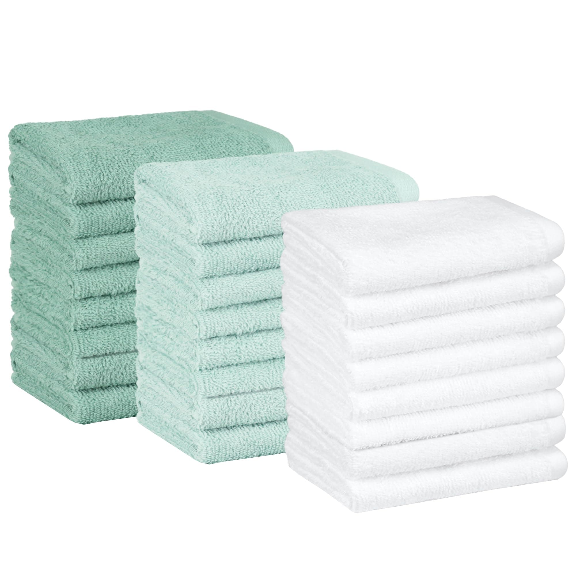 Amazon Basics Cotton Washcloths for Bathroom, Fast Drying, Extra Absorbent, 12 x 12 in, Seafoam Green, Ice Blue, White, 24-Pack