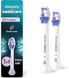 Philips Sonicare S2 Sensitive - Genuine Replacement Electric Toothbrush Heads, White, 2 Pack, HX6052/77