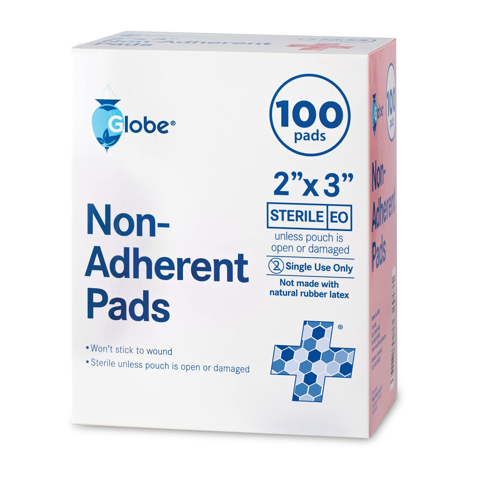 Globe Sterile Non-Adherent Pads, (100-Pack), 2” x 3” Non-Adhesive Wound Dressing. Highly Absorbent & Non-Stick, Painless Removal-Switch. Individually Wrapped for Extra Protection (2 x 3)