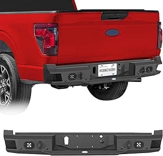 Hooke Road F150 Rear Bumper for Ford F-150 2021 2022 2023 2024 2025 2026 Pickup Truck (Exclude Raptor & Tremor), Steel Offroad Back Bumper with 2×25W LED Spotlights, D-ring Mounts
