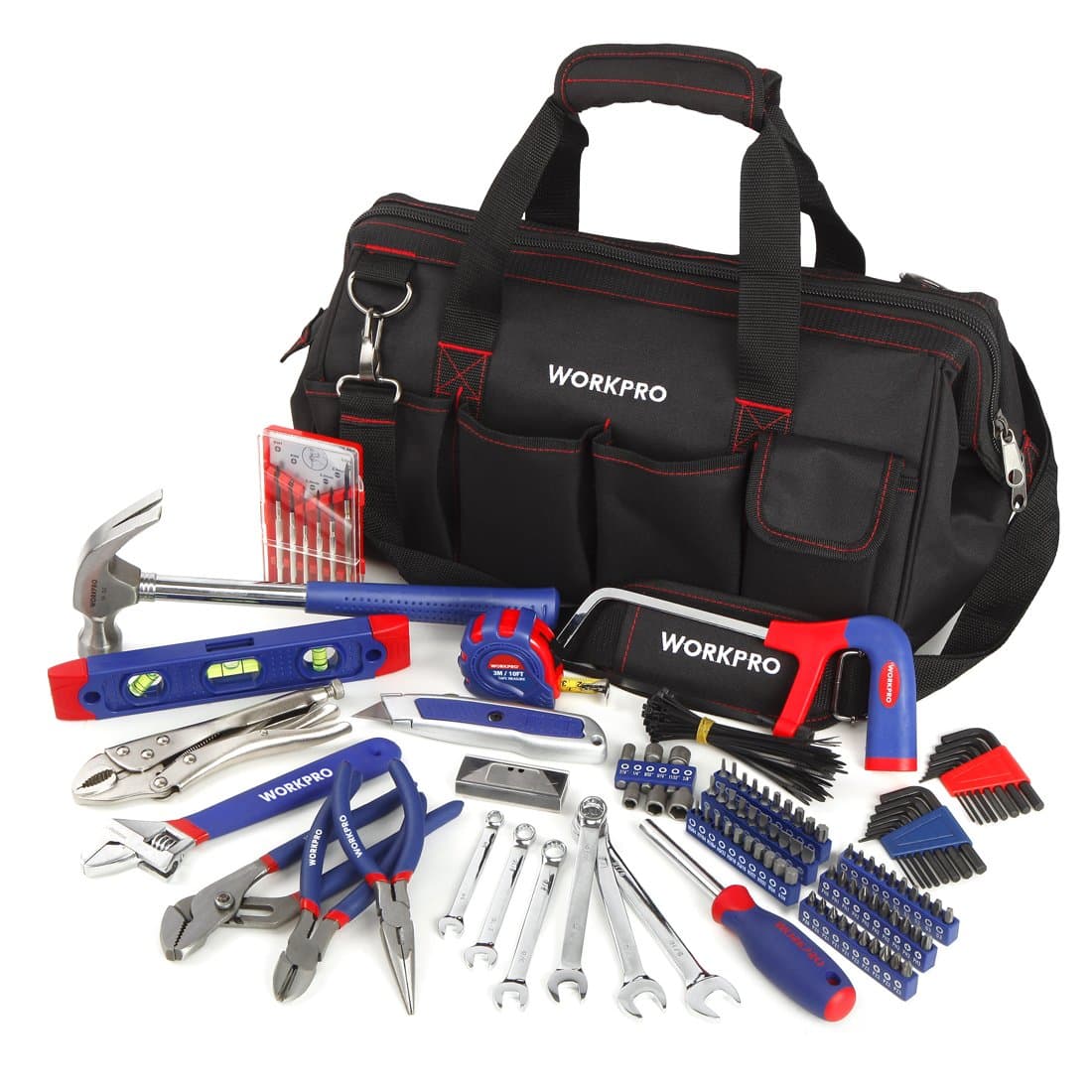 WORKPRO 156-Piece Home Repair Tool Set - Daily Use Hand Tool Kit with Wide Open Mouth Tool Bag - Durable, Long Lasting Tools - Perfect for DIY, Home Maintenance